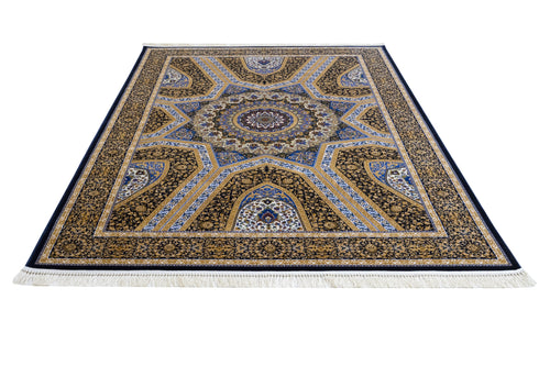 Classic Viscose Area Rug - Brown Machine Made Carpet with Fringed Edge for Living Room