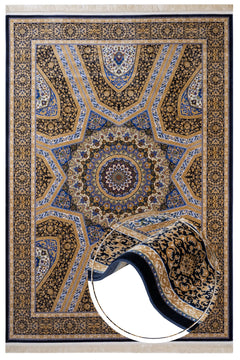 Classic Viscose Area Rug - Brown Machine Made Carpet with Fringed Edge for Living Room