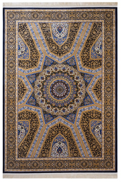 Classic Viscose Area Rug - Brown Machine Made Carpet with Fringed Edge for Living Room