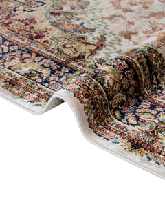 Classic Viscose Area Rug – Machine Made Cream Carpet with Fringed Edges