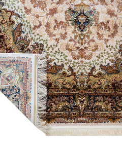 Classic Viscose Area Rug – Machine Made Cream Carpet with Fringed Edges