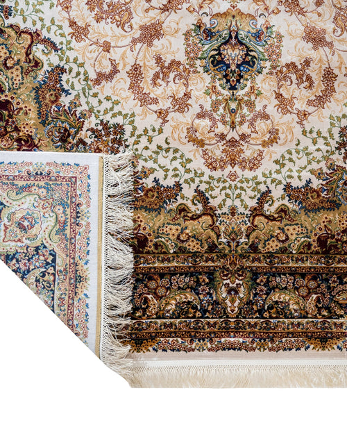 Classic Viscose Area Rug – Machine Made Cream Carpet with Fringed Edges