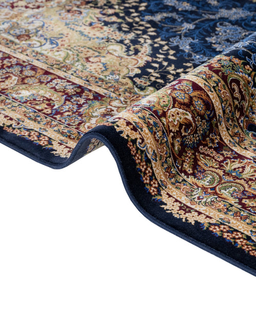 Navy Viscose Area Rug – Classic Machine Made Soft Blue Carpet With Fringed Edges