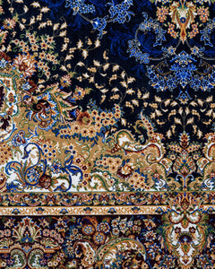 Navy Viscose Area Rug – Classic Machine Made Soft Blue Carpet With Fringed Edges