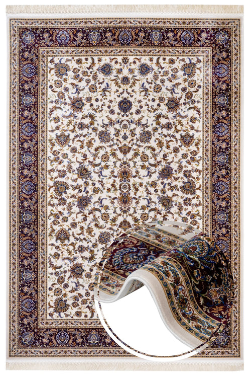 Burgundy Viscose Area Rug – Classic Machine Made Rug with Fringed Edge Carpet