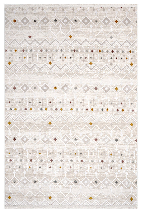 Geometric Area Rug – Machine Made Rug with 11 mm Pile Height | Fringed Design