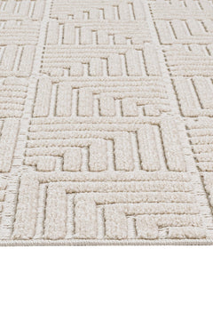 Beige Geometric Area Rug – Machine Made Polyester Carpet With 7mm Pile Height