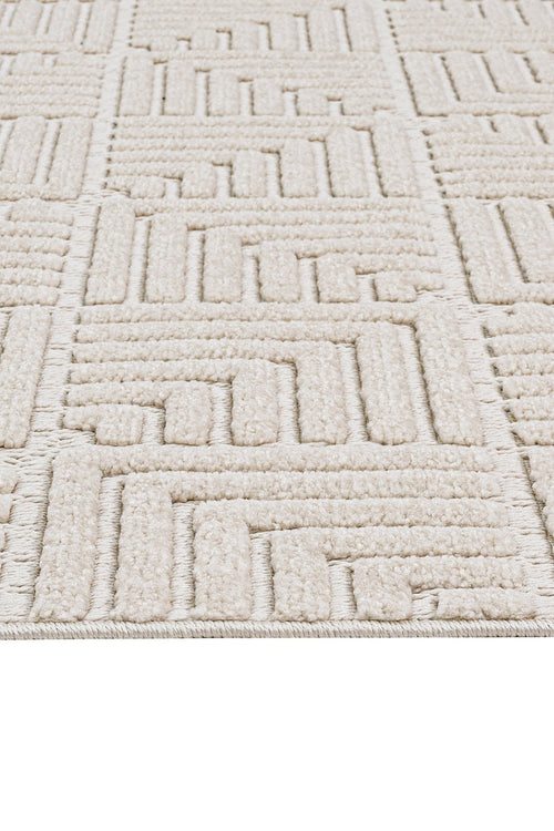 Beige Geometric Area Rug – Machine Made Polyester Carpet With 7mm Pile Height