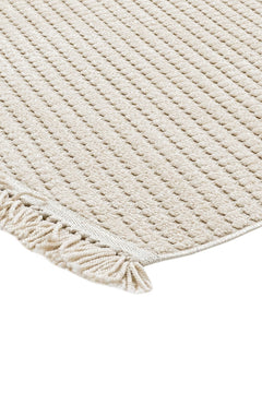 Beige Striped Area Rug – Machine Made Rug With 7 mm Pile Height & Overlock Edge
