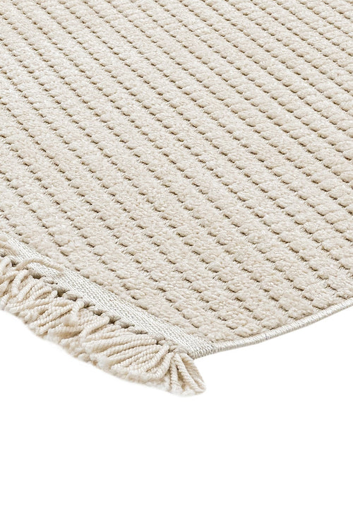 Beige Striped Area Rug – Machine Made Rug With 7 mm Pile Height & Overlock Edge