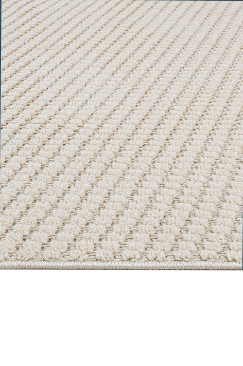 Beige Striped Area Rug – Machine Made Rug With 7 mm Pile Height & Overlock Edge