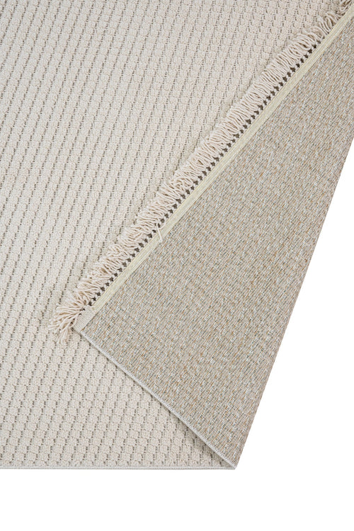 Beige Striped Area Rug – Machine Made Rug With 7 mm Pile Height & Overlock Edge