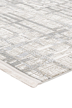 Grey Geometric Area Rug – Durable Machine Made Cotton Base Carpet for Living Room