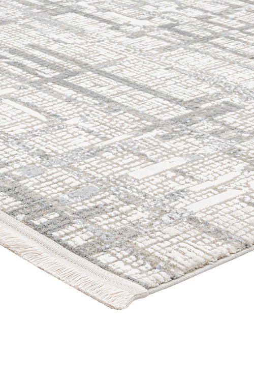 Grey Geometric Area Rug – Durable Machine Made Cotton Base Carpet for Living Room