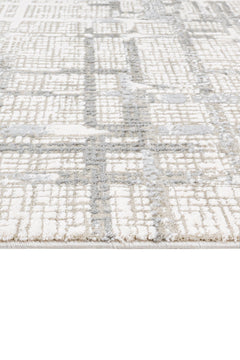 Grey Geometric Area Rug – Durable Machine Made Cotton Base Carpet for Living Room