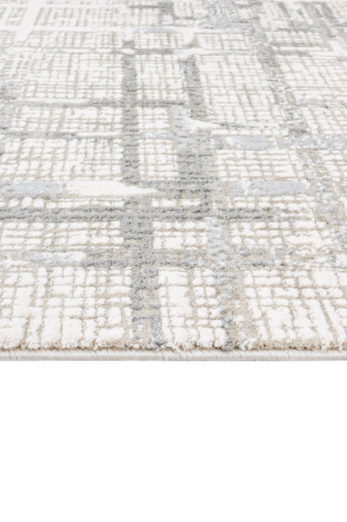 Grey Geometric Area Rug – Durable Machine Made Cotton Base Carpet for Living Room