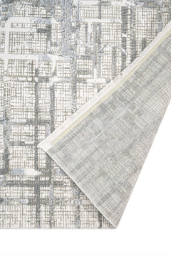 Grey Geometric Area Rug – Durable Machine Made Cotton Base Carpet for Living Room