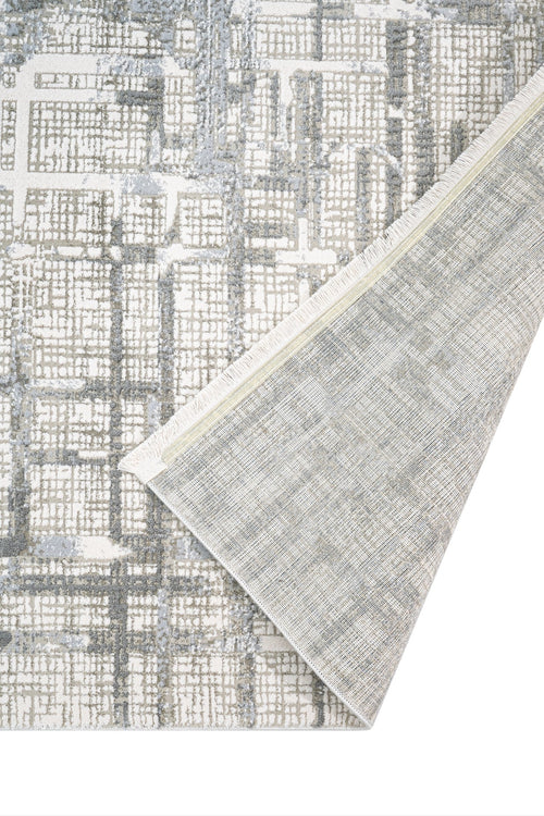 Grey Geometric Area Rug – Durable Machine Made Cotton Base Carpet for Living Room