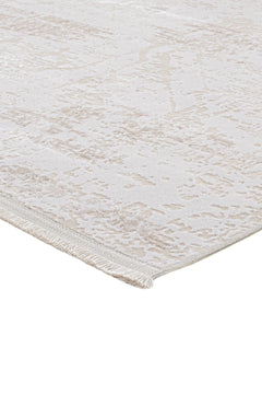Modern Area Rug - Beige Machine Made Rug with Soft Pile & Laser Cut Edges