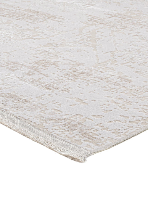 Modern Area Rug - Beige Machine Made Rug with Soft Pile & Laser Cut Edges