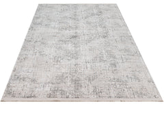 Grey Striped Area Rug - Machine Made Rug With 11 mm Pile Height & Laser Cut Fringe