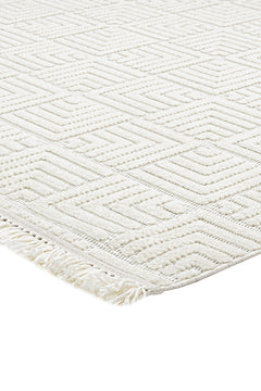 Geometric Area Rug - Machine Made Cream Rug With 7 Mm Pile Height & Overlock Edge