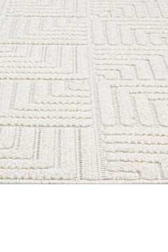 Geometric Area Rug - Machine Made Cream Rug With 7 Mm Pile Height & Overlock Edge