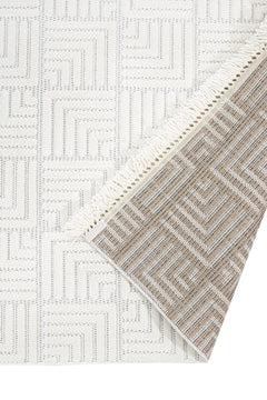 Geometric Area Rug - Machine Made Cream Rug With 7 Mm Pile Height & Overlock Edge