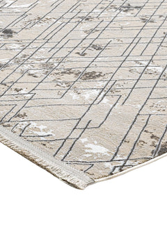 Grey Geometric Area Rug - Machine Made Microfiber Carpet With Cotton Base