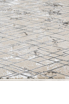 Grey Geometric Area Rug - Machine Made Microfiber Carpet With Cotton Base