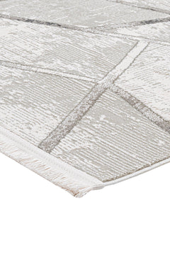 Grey Geometric Area Rug – Machine Made Cotton Base Rug With Acrylic Yarn