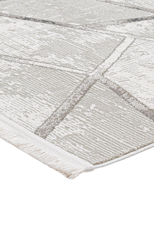 Grey Geometric Area Rug – Machine Made Cotton Base Rug With Acrylic Yarn