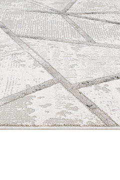 Grey Geometric Area Rug – Machine Made Cotton Base Rug With Acrylic Yarn