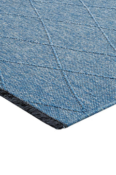 Blue Geometric Kilim - Durable Cotton Rug With 5 mm Pile Height & Fringed Edge