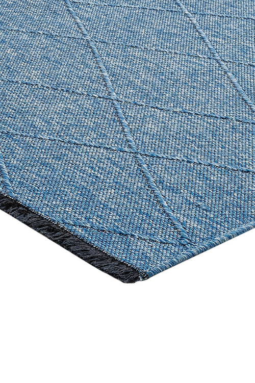 Blue Geometric Kilim - Durable Cotton Rug With 5 mm Pile Height & Fringed Edge