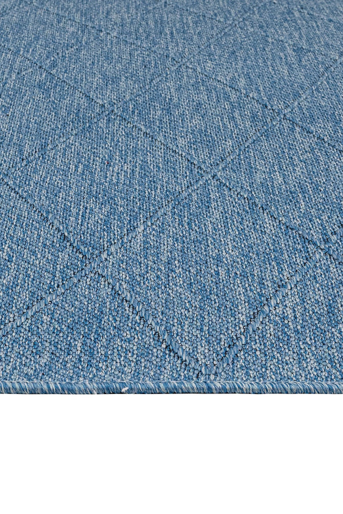 Blue Geometric Kilim - Durable Cotton Rug With 5 mm Pile Height & Fringed Edge
