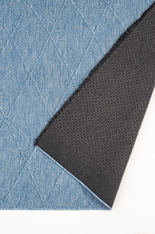 Blue Geometric Kilim - Durable Cotton Rug With 5 mm Pile Height & Fringed Edge