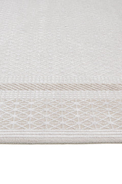 Machine Made Area Rug - Beige Frame Style Carpet | Pile Height 11mm, Washable