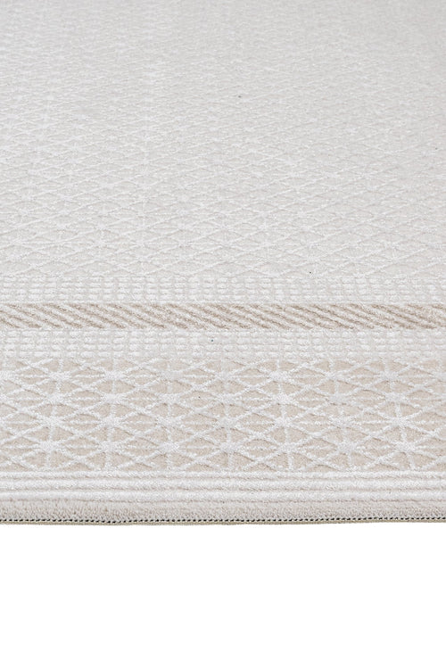 Machine Made Area Rug - Beige Frame Style Carpet | Pile Height 11mm, Washable