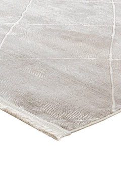 Microfiber Area Rug – Beige Geometric Machine Made Rug with Soft Texture