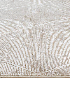 Microfiber Area Rug – Beige Geometric Machine Made Rug with Soft Texture