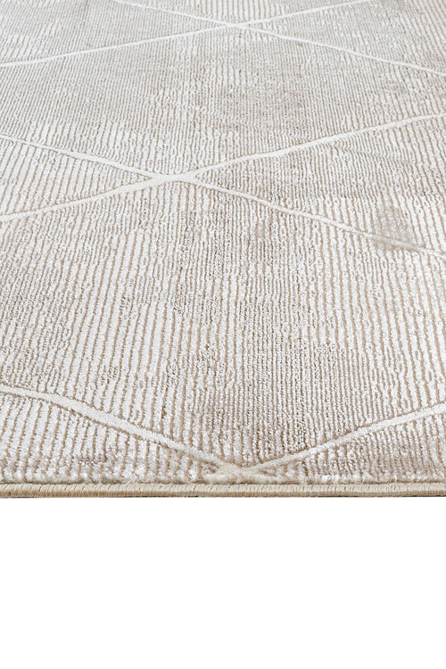 Microfiber Area Rug – Beige Geometric Machine Made Rug with Soft Texture