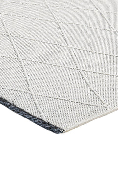 Cotton Kilim Rug - Geometric Cream Carpet With Woven Sole & Fringed Edge