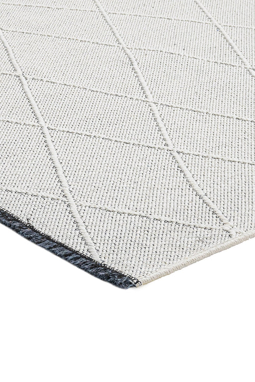 Cotton Kilim Rug - Geometric Cream Carpet With Woven Sole & Fringed Edge