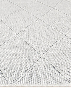 Cotton Kilim Rug - Geometric Cream Carpet With Woven Sole & Fringed Edge