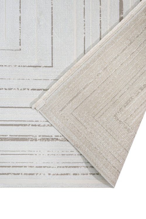 Microfiber Area Rug - Luxess Machine Made Cream Frame Rug, Durable & Shrink Resistant