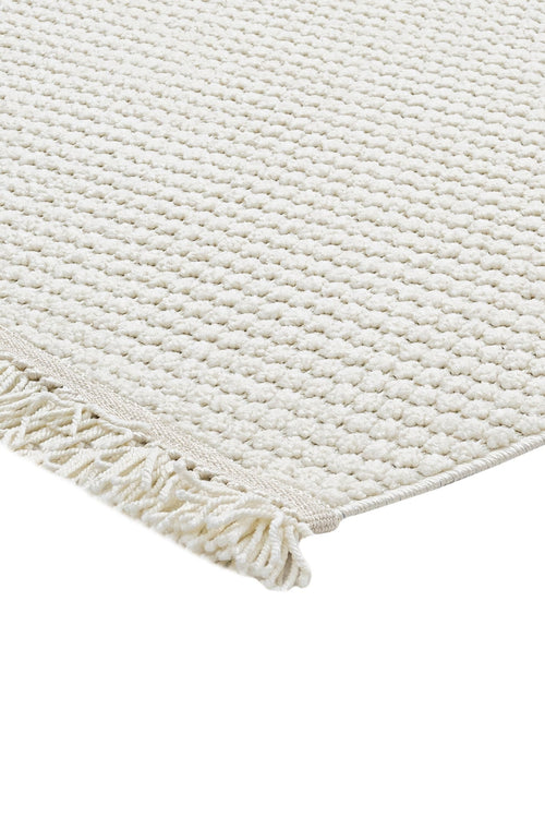 Cream Striped Area Rug – Machine Made Rug with 7 mm Pile, Fringed Edge