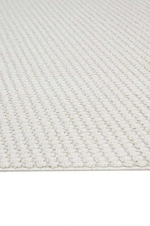 Cream Striped Area Rug – Machine Made Rug with 7 mm Pile, Fringed Edge