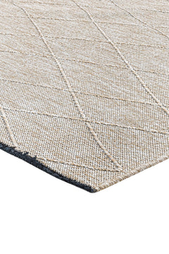Cotton Kilim Rug – Beige Geometric Design With Fringed Overlock Edge, 5mm Pile