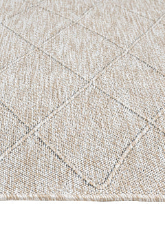 Cotton Kilim Rug – Beige Geometric Design With Fringed Overlock Edge, 5mm Pile